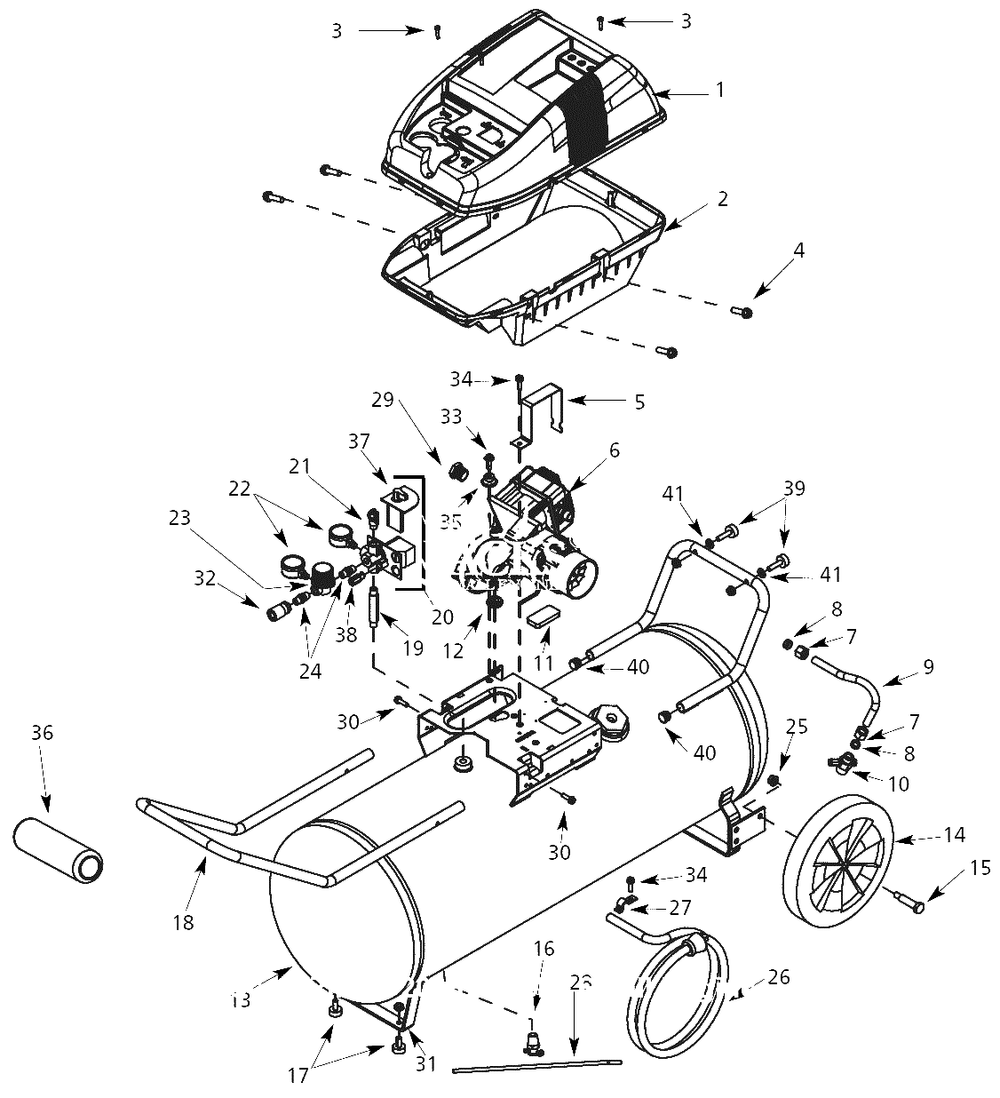 Air-Compressor Parts Diagram and Parts List for WL650703  Campbell Hausfeld Compressor